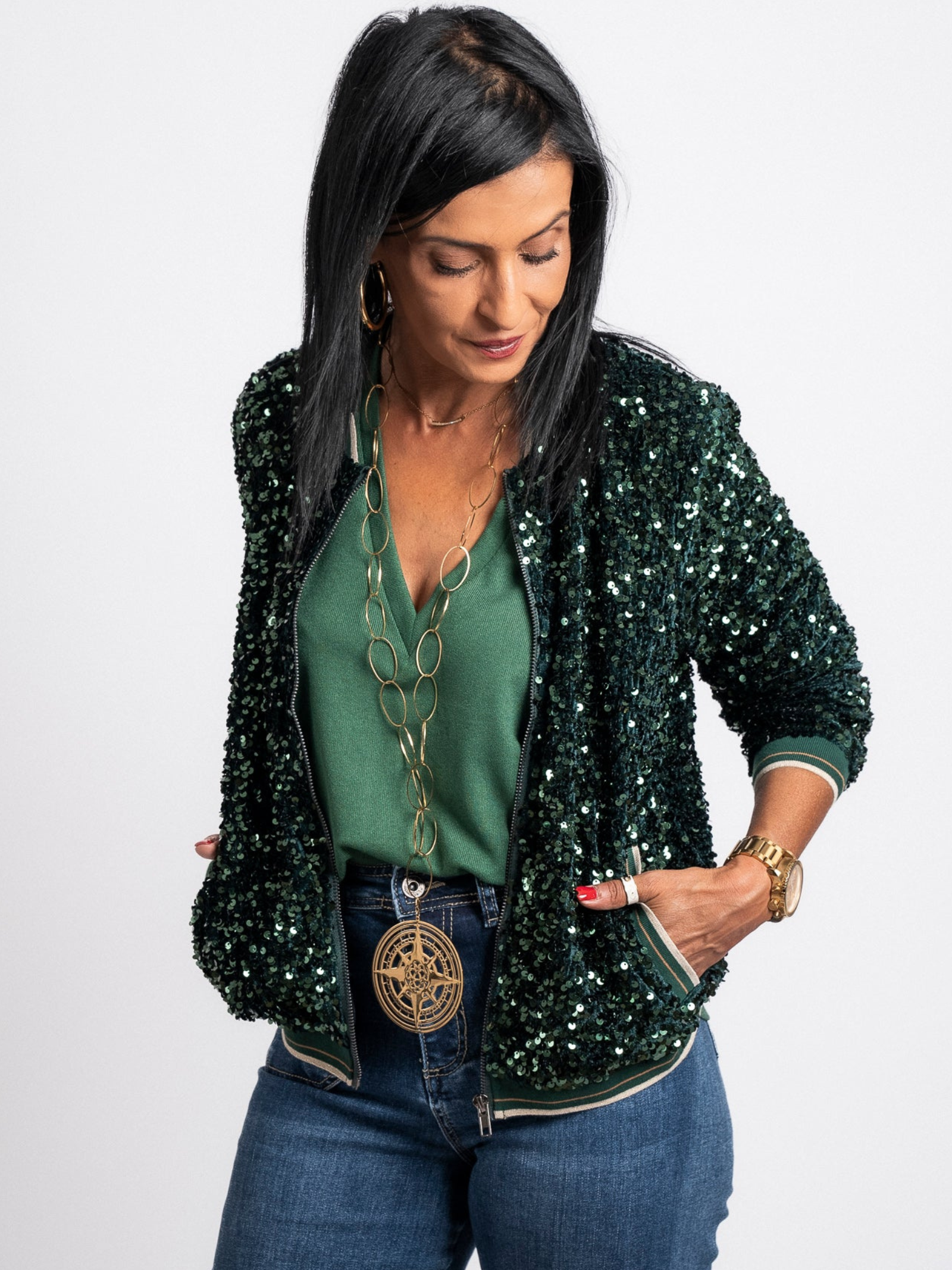 Veste bombers strass verte Vicky