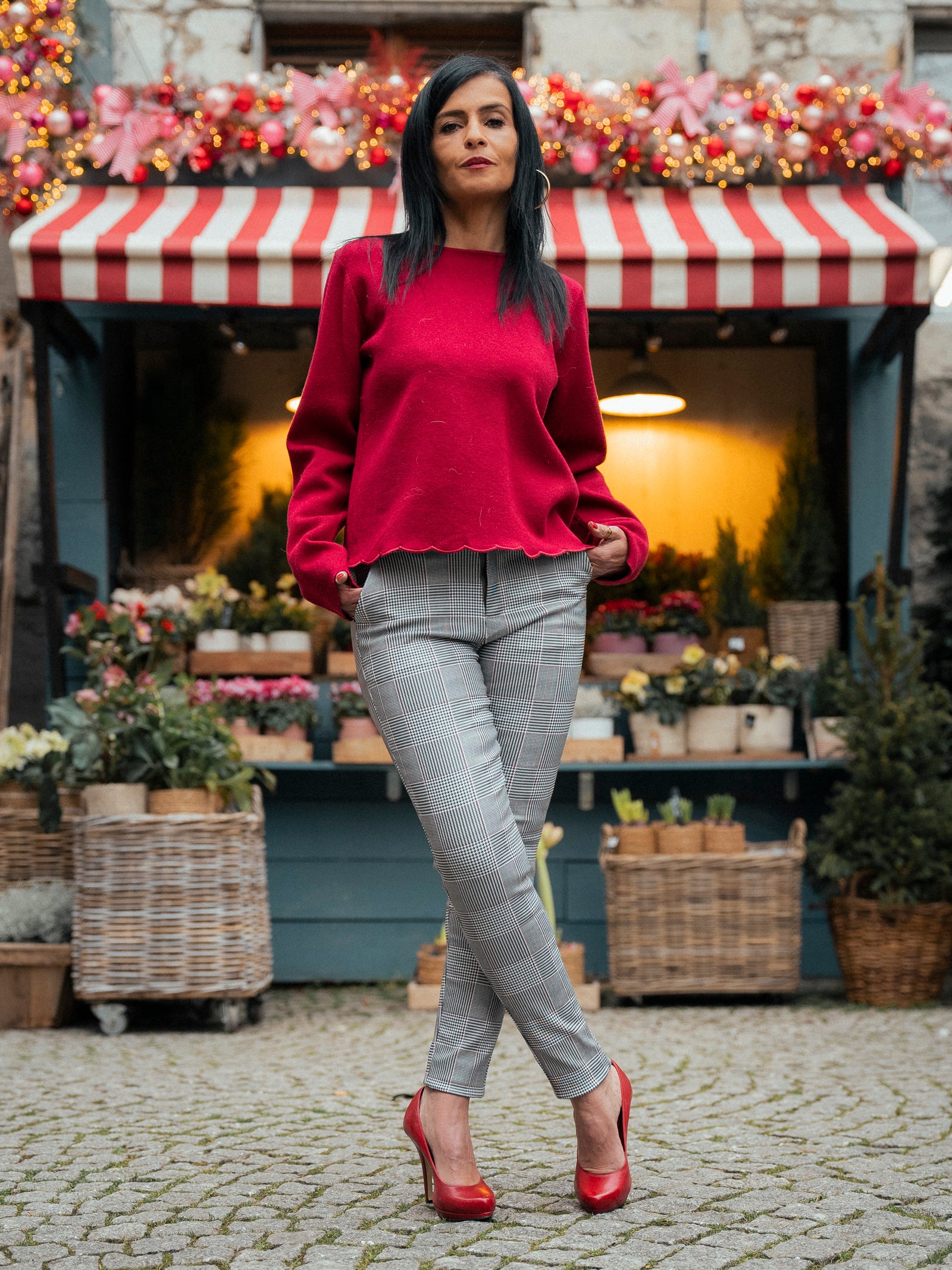 Pantalon noir pied de poule Naïa