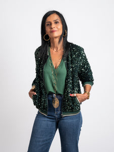 Veste bombers strass verte Vicky