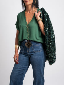 Veste bombers strass verte Vicky